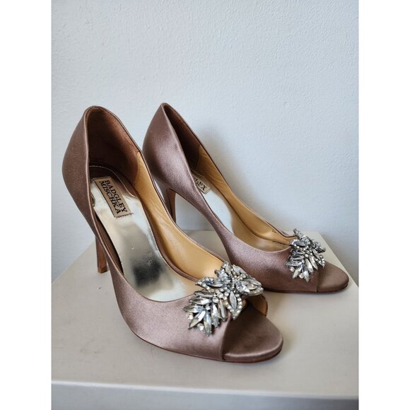 Badgley Mishcka Shoes - Badgley Mishcka rose gold silver jeweled peep toe pumps 8.5